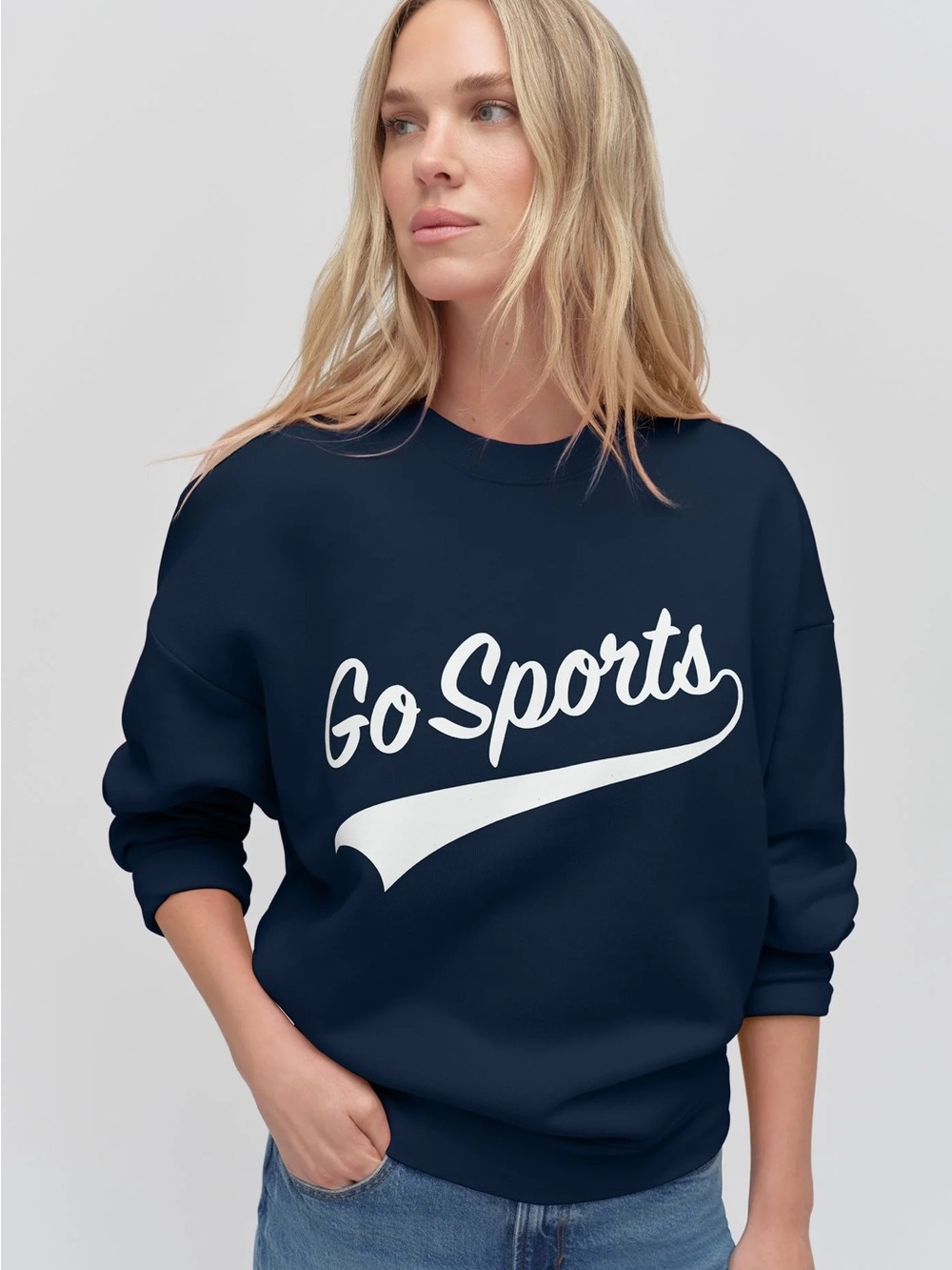 Favorite Daughter Go Sports Navy Graphic Crewneck Sweatshirt Large